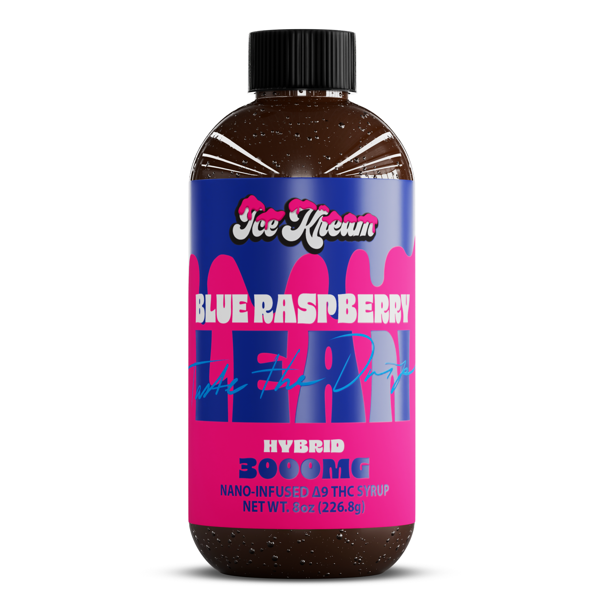 Ice Kream Blue Raspberry Lean – cannabis-infused syrup in a sweet blue raspberry flavor, packaged in a branded bottle.