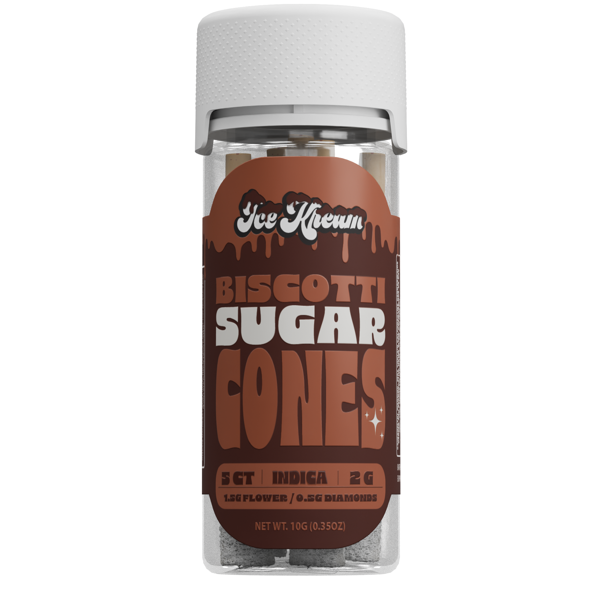 Ice Kream Sugar Cone 5 count pack of Biscotti strain with branded packaging
