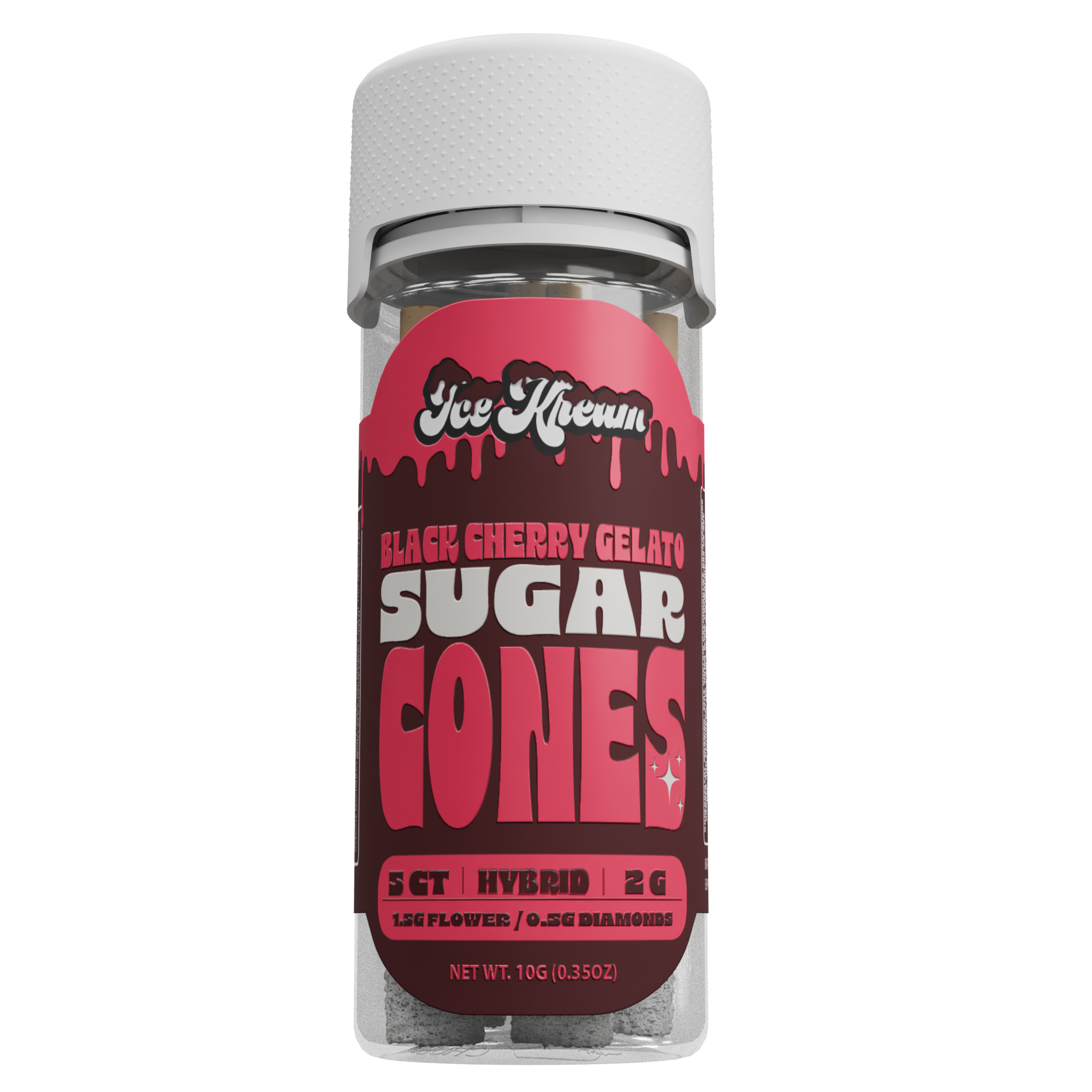 Ice Kream Sugar Cone 5 count pack of Black Cherry Gelato strain with branded packaging