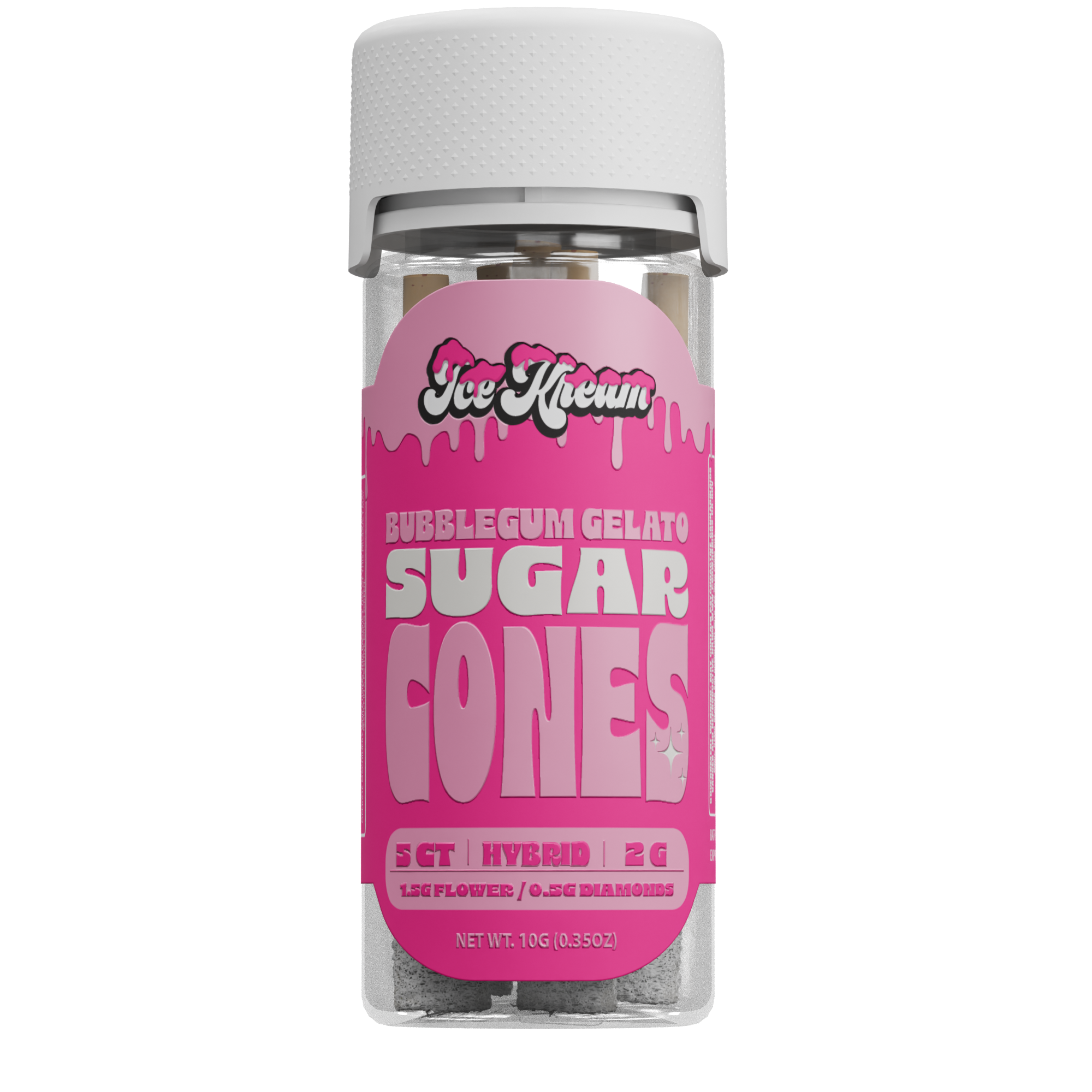 Ice Kream Sugar Cone 5 count pack of Bubblegum Gelato strain with branded packaging