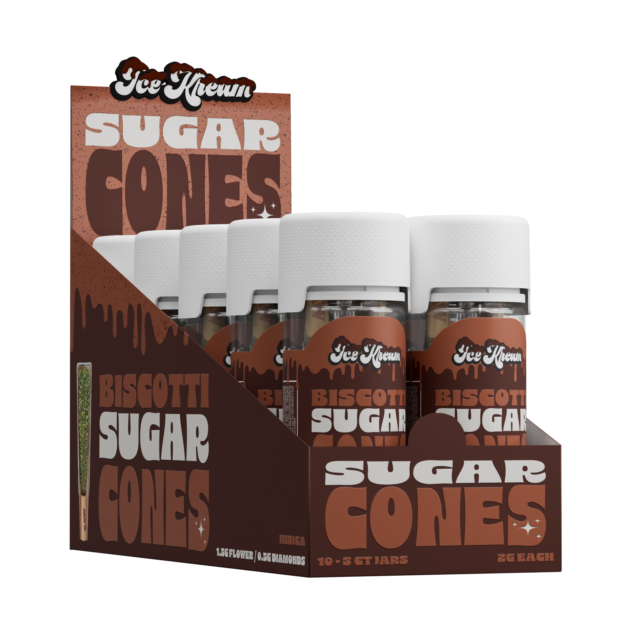 Ice Kream Sugar Cones 10 count display and 5 count pack of Biscotti strain with branded packaging