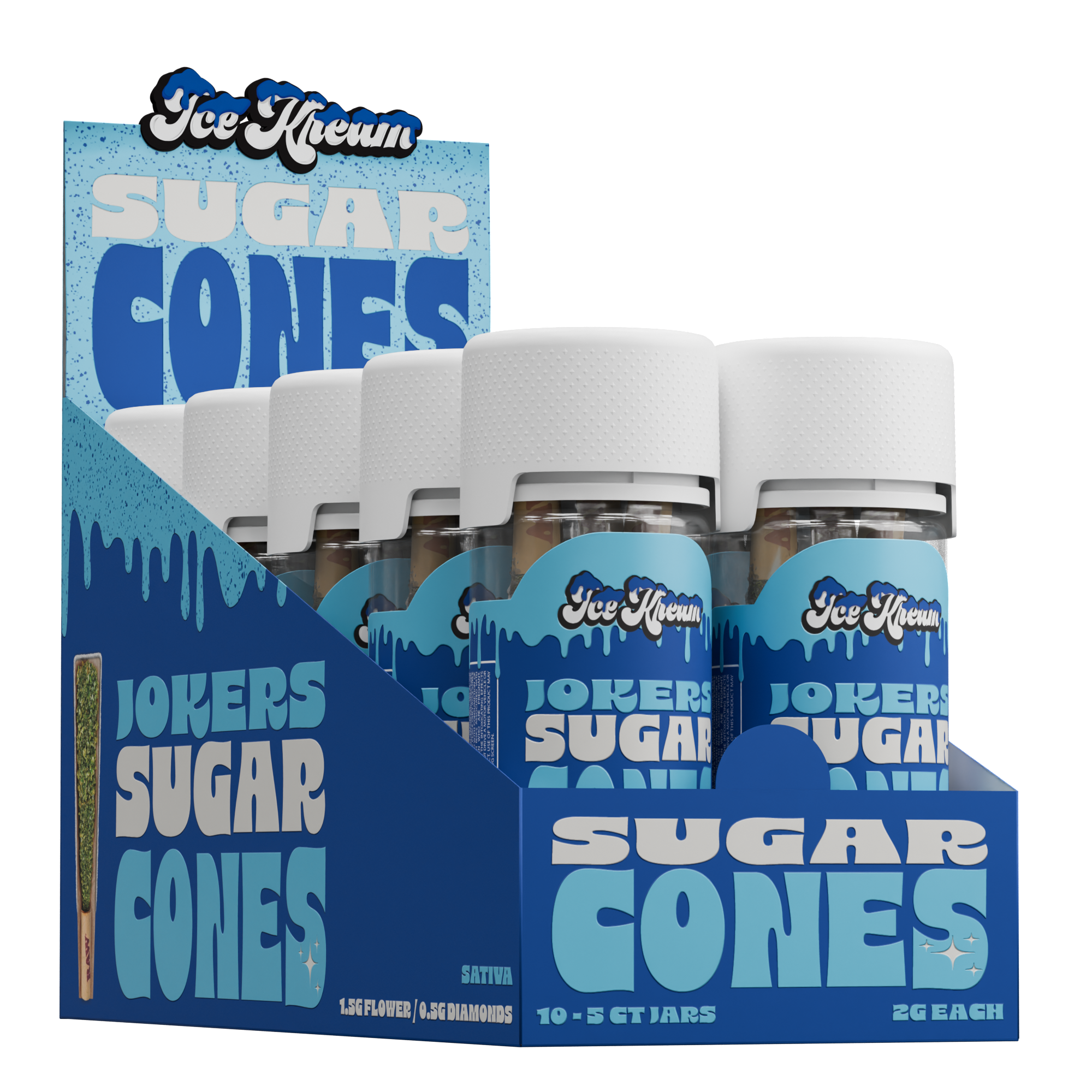 Ice Kream Sugar Cones 10 count display and 5 count pack of Jokers strain with branded packaging
