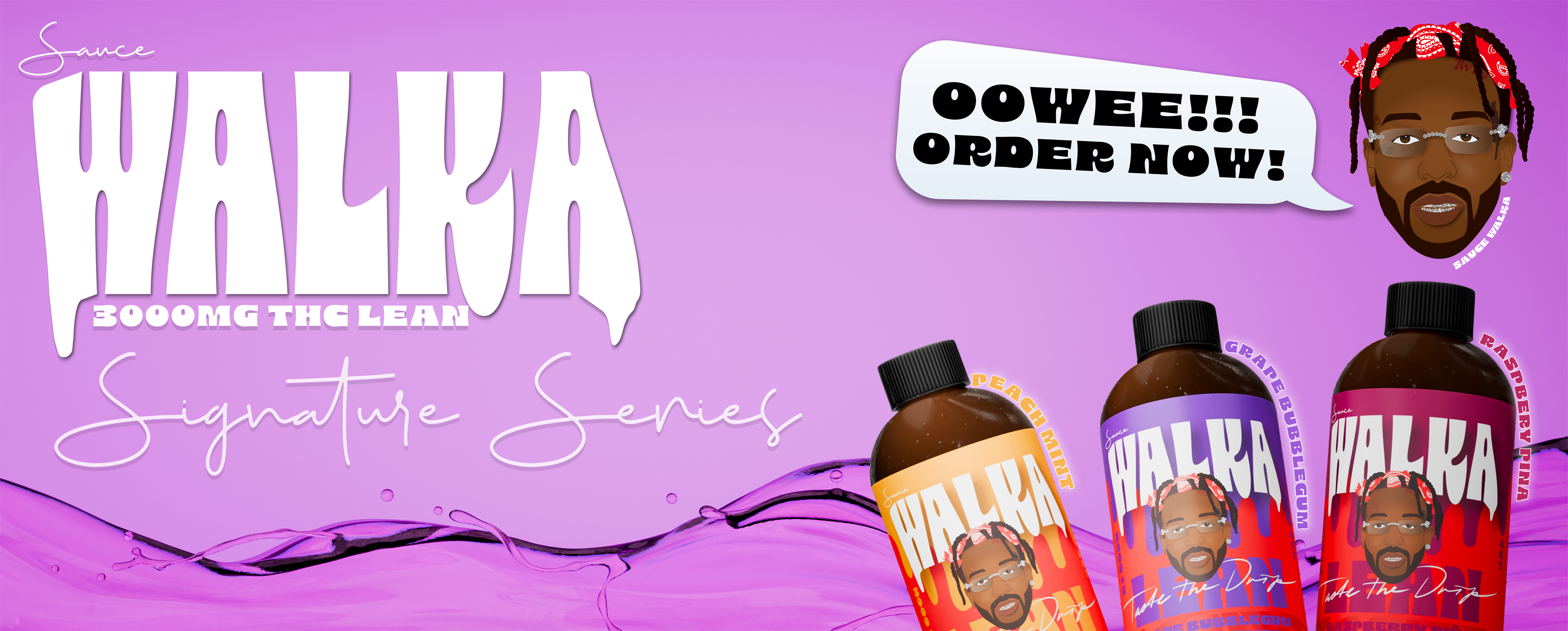 Sauce Walka Lean banner resized to 3750 pixels featuring bold product branding and promotional design